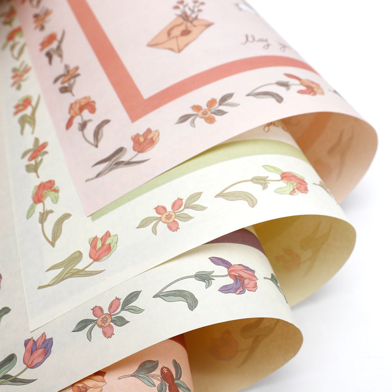 Love Among Flowers Rose Wrapping Paper - 10 Sheets