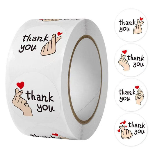 2.5cm Thumb Heart Thank You Stickers – 500pcs Roll