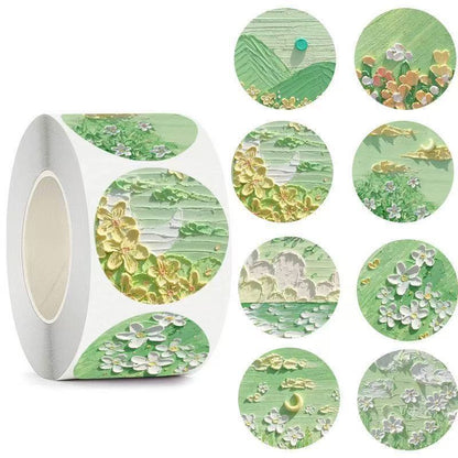 2.5cm Classical Landscape Stickers – Nature & Floral Labels (500pcs Roll)