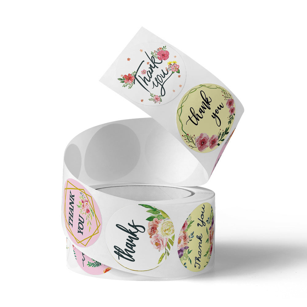 2.5cm Pastel Floral Thank You Stickers – 500pcs Roll