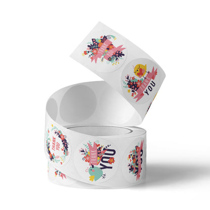 2.5cm Bird & Floral Thank You Stickers – 500pcs Roll