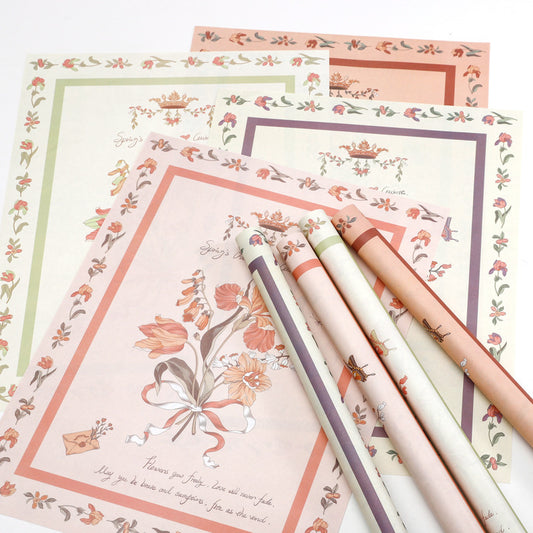 Love Among Flowers Rose Wrapping Paper - 10 Sheets