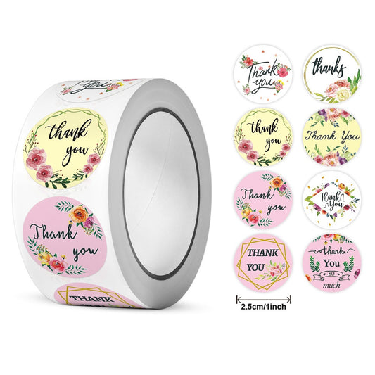 2.5cm Pastel Floral Thank You Stickers – 500pcs Roll