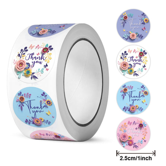 2.5cm Colorful Floral Thank You Stickers – 500pcs Roll