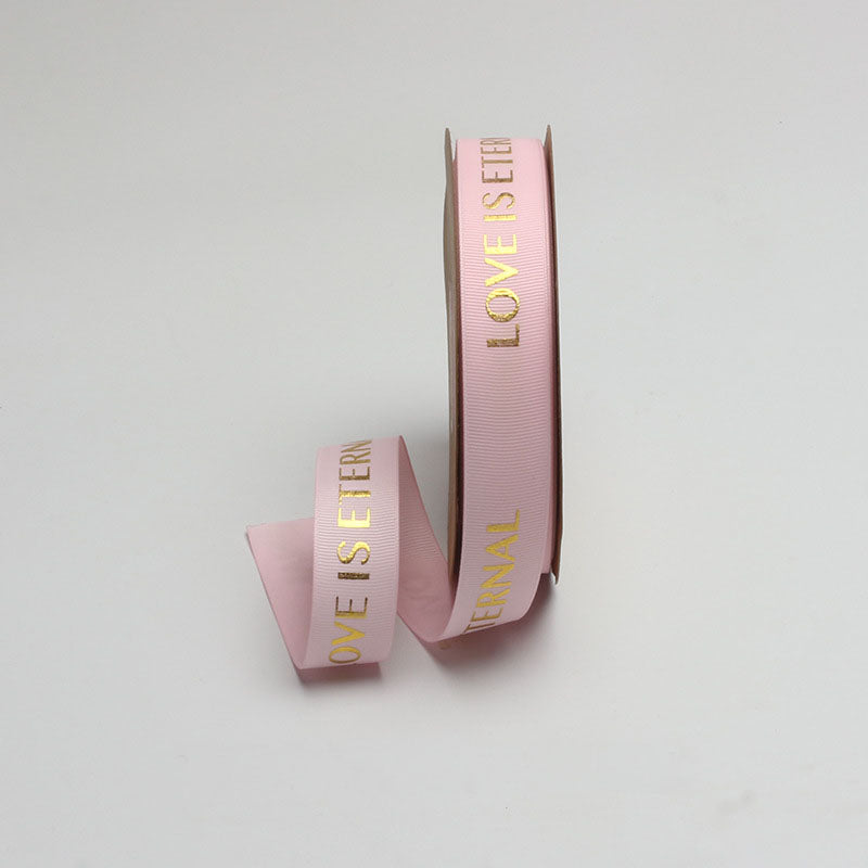 Love Is Eternal Satin Ribbon – 2.5 cm x 40 yd Gold Foil Print x 6 rolls