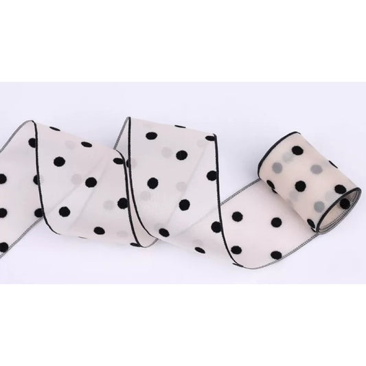 Flocked Polka Dot Tulle Ribbon – 3.8 cm x 10 yd x 6 rolls
