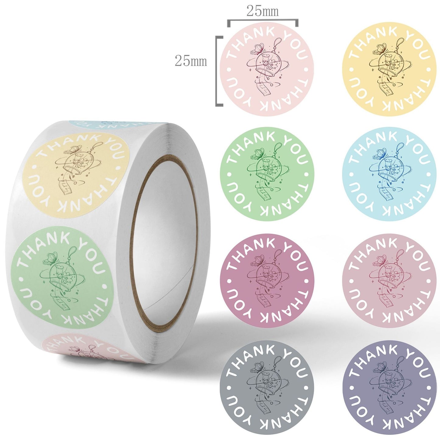 2.5cm Furin & Balloon Flower Thank You Stickers – 500pcs Roll