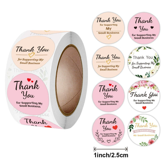 2.5cm Small Business Thank You Stickers – 500pcs Roll