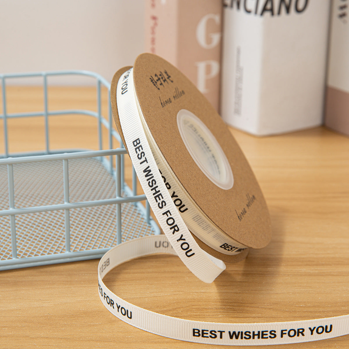 White ‘Best Wishes For You’ Satin Ribbon – 1 cm x 33 yd x 6 rolls