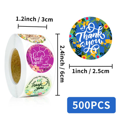 2.5cm Floral Thank You Stickers – 500pcs Roll