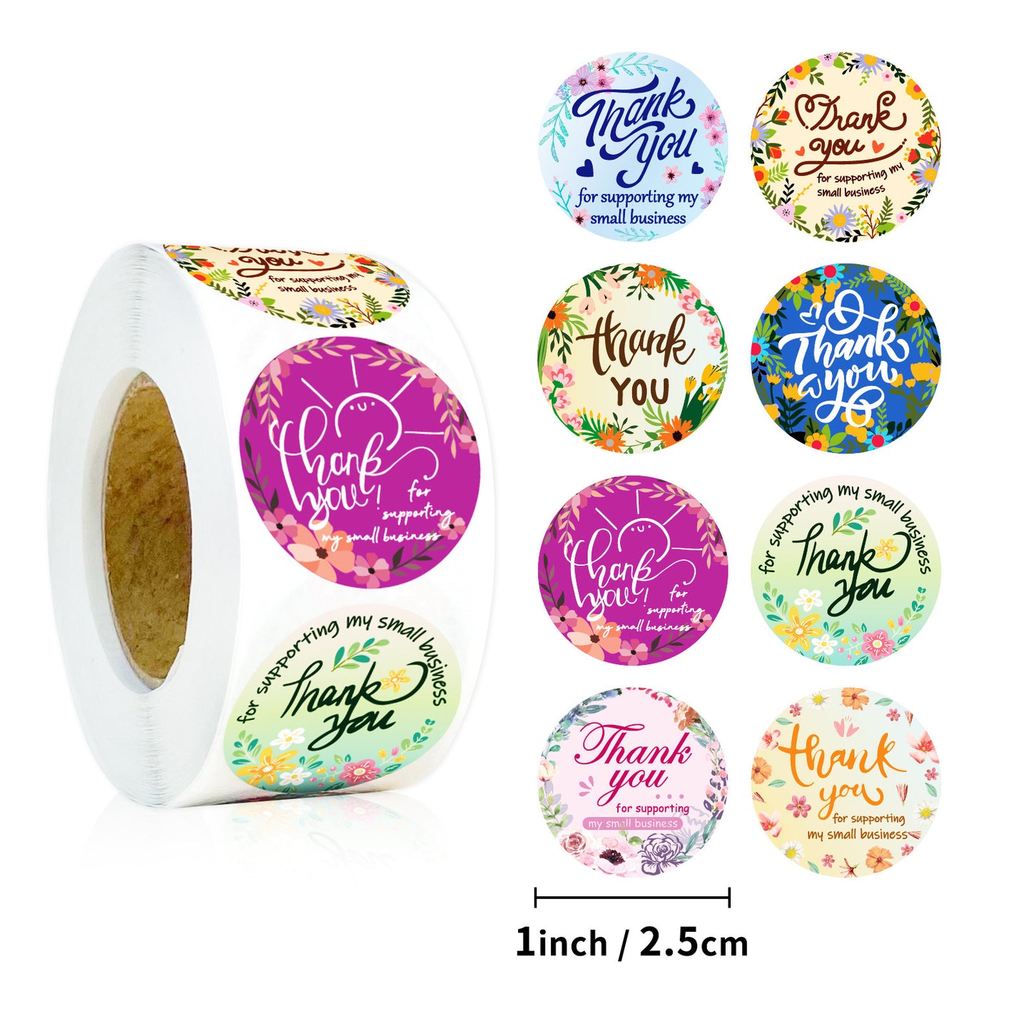 2.5cm Floral Thank You Stickers – 500pcs Roll