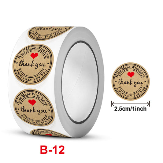 2.5cm Kraft Paper Handmade Thank You Stickers with Red Heart – 500pcs Roll