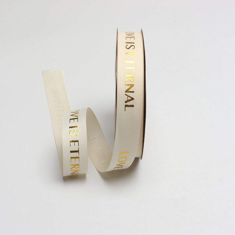Love Is Eternal Satin Ribbon – 2.5 cm x 40 yd Gold Foil Print x 6 rolls