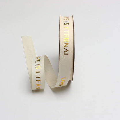 Love Is Eternal Satin Ribbon – 2.5 cm x 40 yd Gold Foil Print x 6 rolls