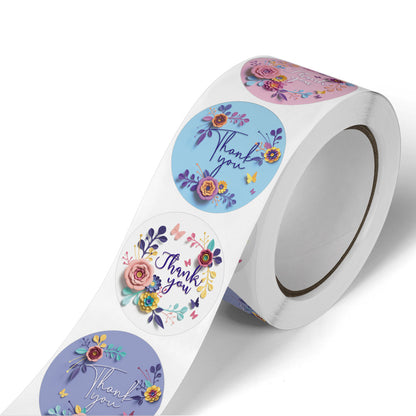 2.5cm Colorful Floral Thank You Stickers – 500pcs Roll