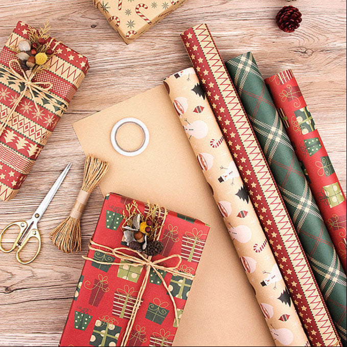 New Vintage Kraft Christmas Gift Wrapping Paper - 10 Sheets