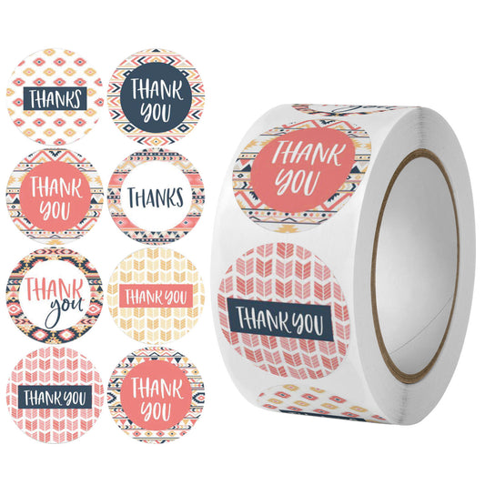 2.5cm Boho Tribal Thank You Stickers – 500pcs Roll