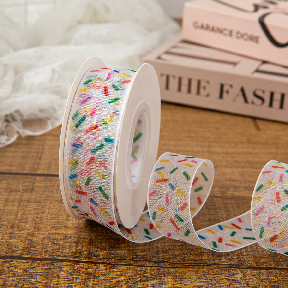 Colorful Sugar Sprinkles Organza Ribbon – 2.5 cm x 25 yd x 6 rolls