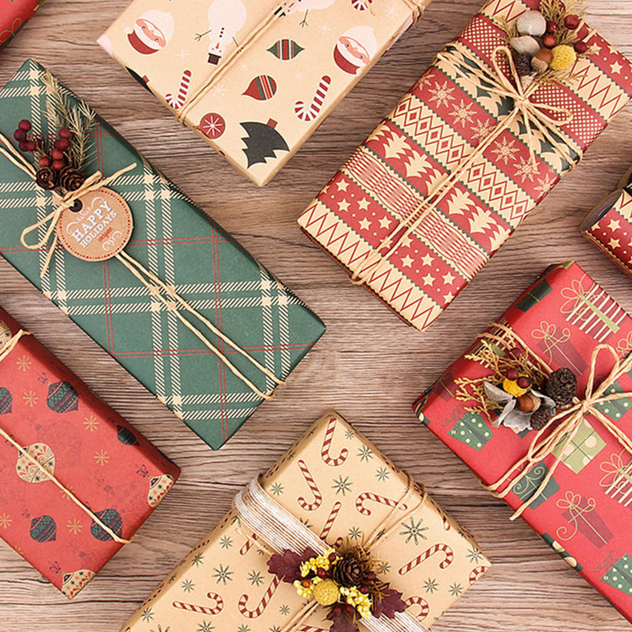 New Vintage Kraft Christmas Gift Wrapping Paper - 10 Sheets