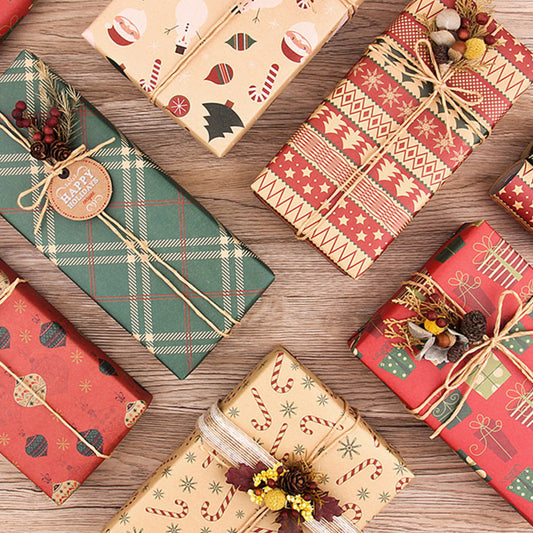 New Vintage Kraft Christmas Gift Wrapping Paper - 10 Sheets