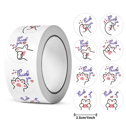 2.5cm Cute Cat Paw Thank You Stickers – 500pcs Roll