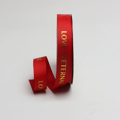 Love Is Eternal Satin Ribbon – 2.5 cm x 40 yd Gold Foil Print x 6 rolls