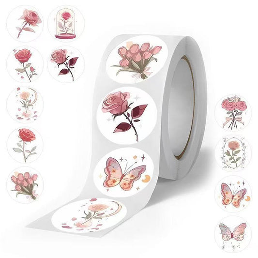 2.5cm Vintage Romantic Rose Stickers – Floral & Butterfly Labels (500pcs Roll)