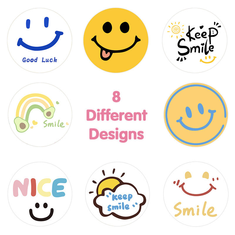 2.5cm Cute Cartoon Smile Stickers – Fun Labels (500pcs Roll)