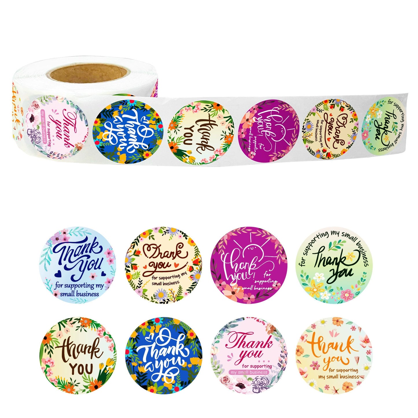 2.5cm Floral Thank You Stickers – 500pcs Roll