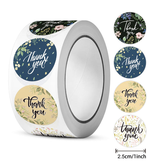 2.5cm Elegant Floral Thank You Stickers – 500pcs Roll