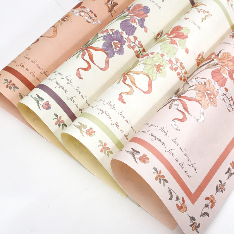 Love Among Flowers Rose Wrapping Paper - 10 Sheets