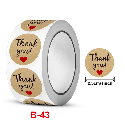 2.5cm Kraft Paper Thank You Stickers with Red Heart – 500pcs Roll