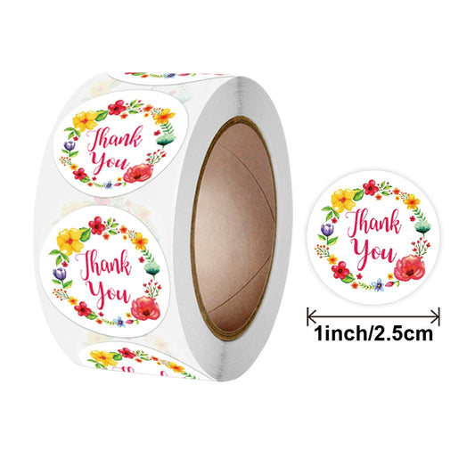 2.5cm Colorful Floral Thank You Stickers – 500pcs Roll