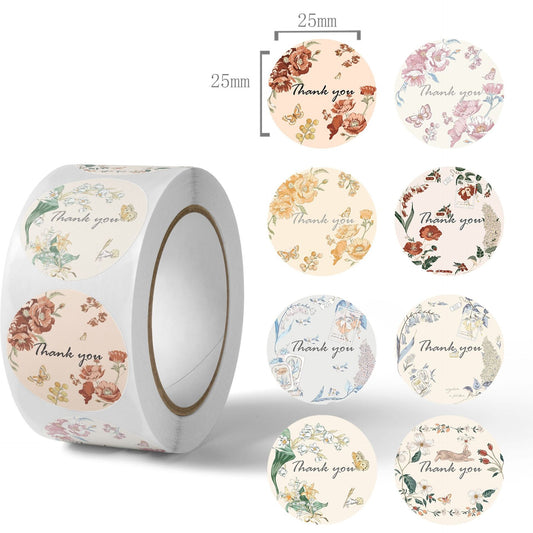 2.5cm Fresh Floral Thank You Stickers – 500pcs Roll