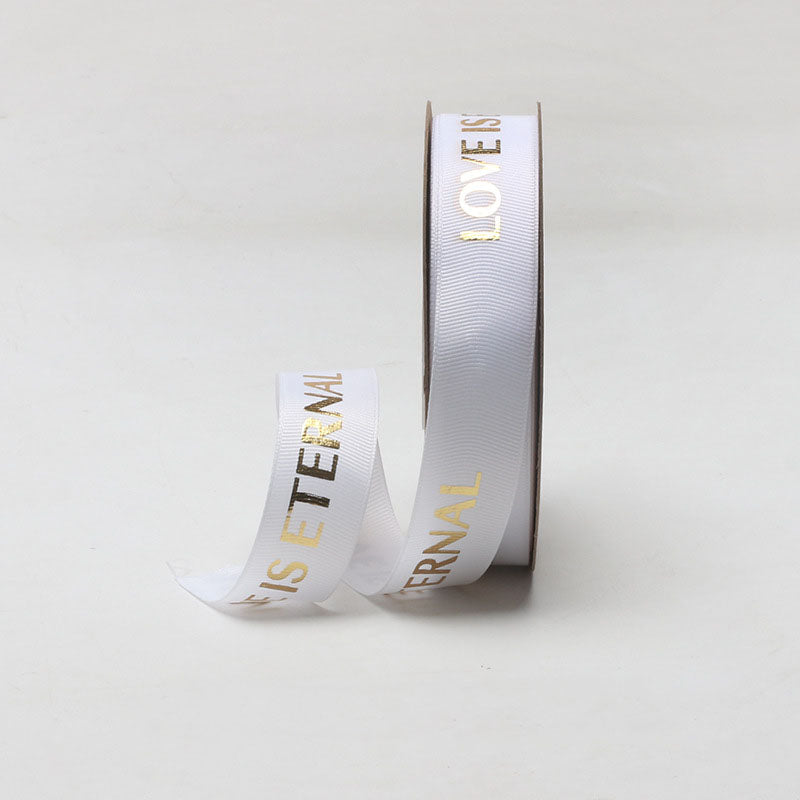 Love Is Eternal Satin Ribbon – 2.5 cm x 40 yd Gold Foil Print x 6 rolls
