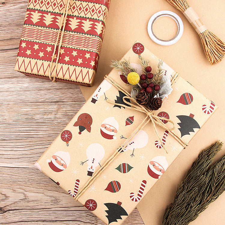 New Vintage Kraft Christmas Gift Wrapping Paper - 10 Sheets