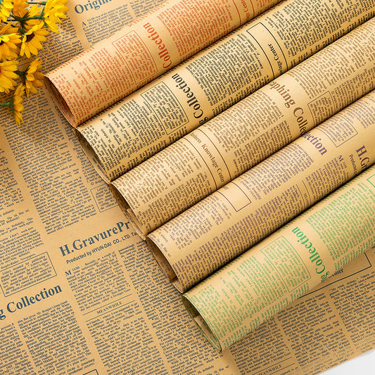 Vintage English Newspaper Kraft Wrapping Paper - 20 Sheets