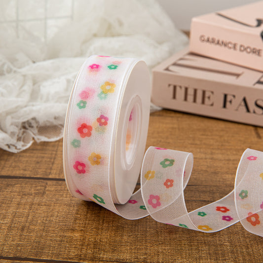 Colorful Mini Floral Organza Ribbon – 2.5 cm x 25 yd x 6 rolls