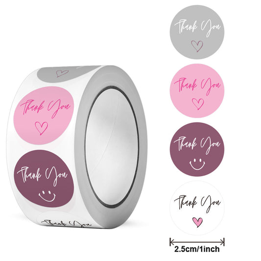 2.5cm Heart & Smiley Face Thank You Stickers – 500pcs Roll