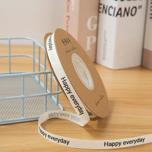 White ‘Happy Everyday’ Satin Ribbon – 1 cm x 33 yd x 6 rolls
