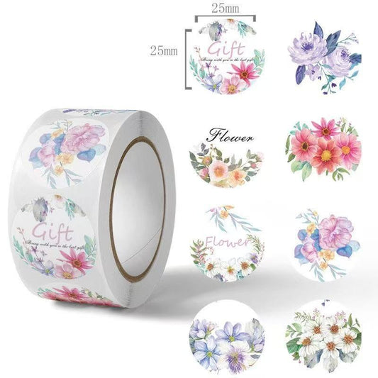 2.5cm Vintage Floral Stickers – Watercolor Gift Labels (500pcs Roll)