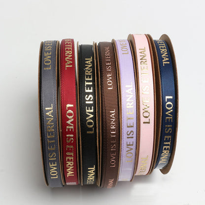 Love Is Eternal Satin Ribbon – 2.5 cm x 40 yd Gold Foil Print x 6 rolls