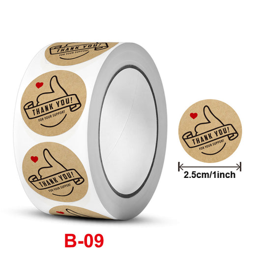 2.5cm Kraft Paper Thumbs Up Thank You Stickers – 500pcs Roll
