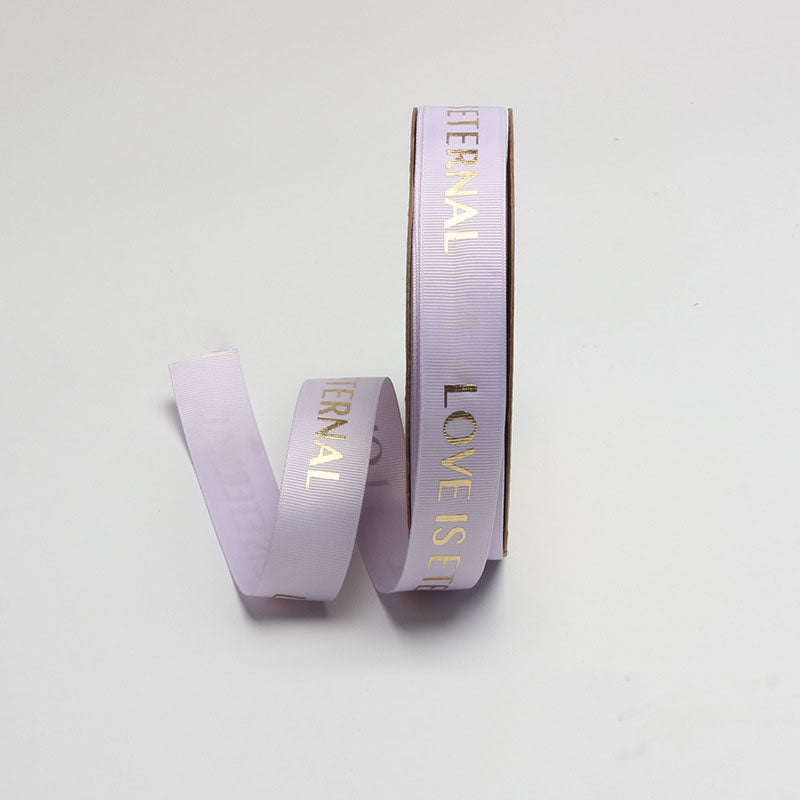 Love Is Eternal Satin Ribbon – 2.5 cm x 40 yd Gold Foil Print x 6 rolls