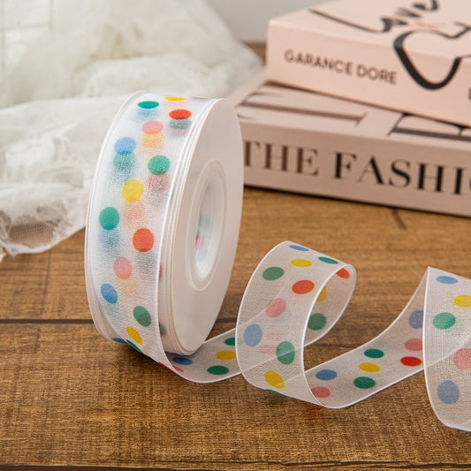 Rainbow Polka Dot Organza Ribbon – 2.5 cm x 25 yd x 6 rolls