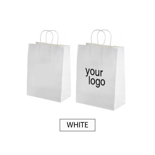 White Paper Bags Twisted Handles - Vanity Size 250pcs per Box - 10"W x 5"D x 13"H