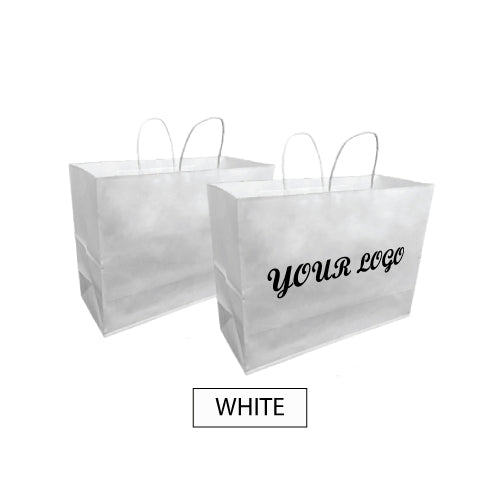 White Paper Bags in Bulk - Fashion Size 250pcs per Box - 16"W x 6"D x 12"H