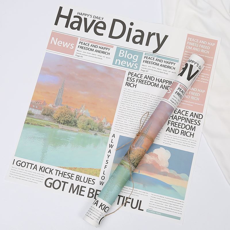 Vintage Newspaper Wrapping Paper French Town - 20 Sheets