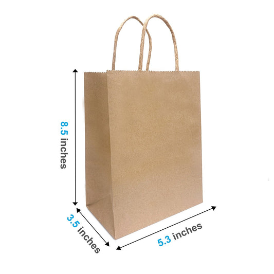 5358B | 250pcs Gem 5.3x3.5x8.5 inches Kraft Paper Bags Twisted Handles – main