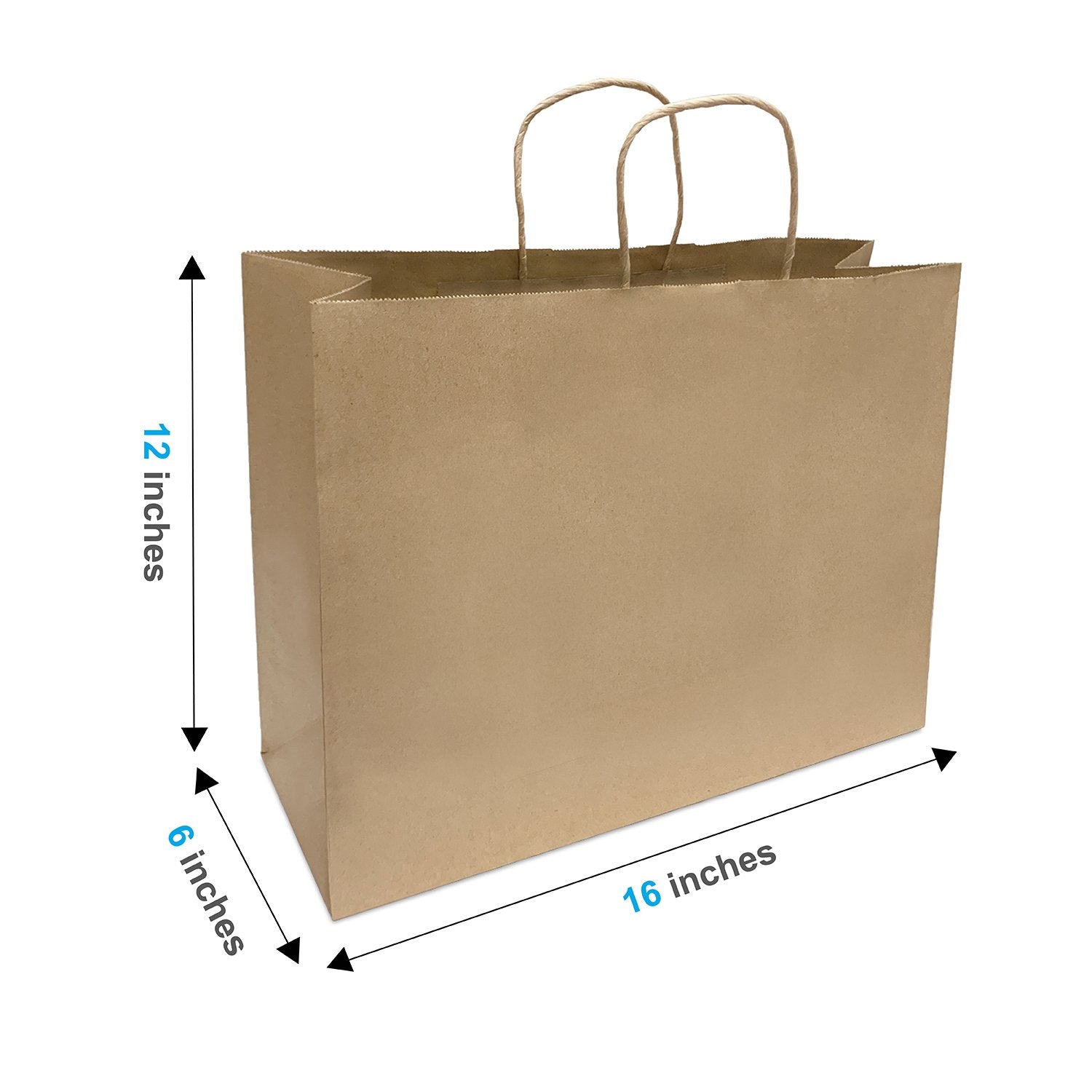 1662B | 250pcs Vogue 16x6x12 inches Kraft Paper Bags Twisted Handles – main